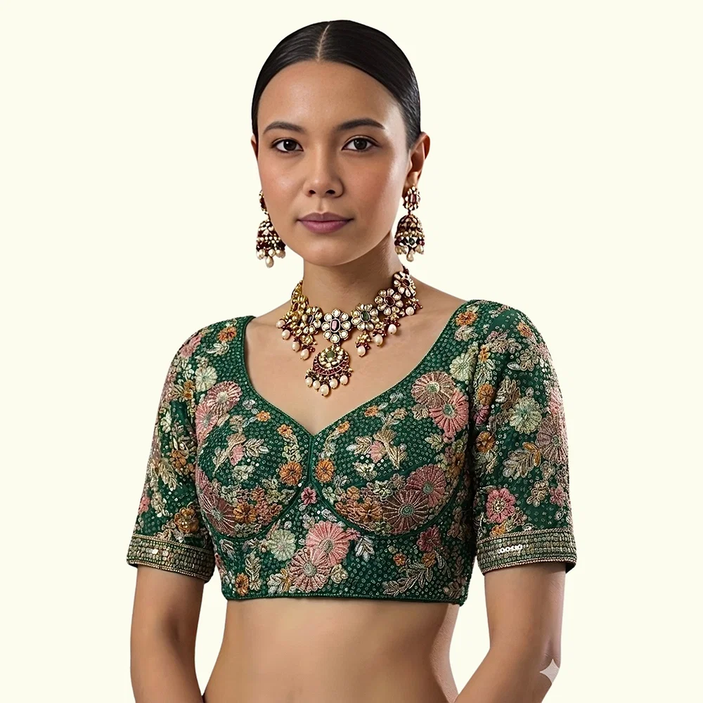 Green Color Sabyasachi Style Georgette Blouse — view 1