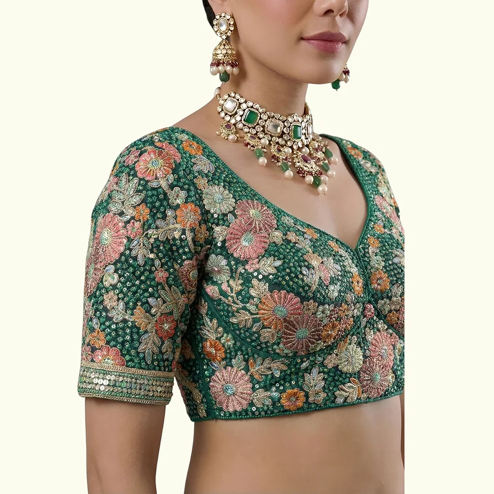Green Color Sabyasachi Style Georgette Blouse — view 2