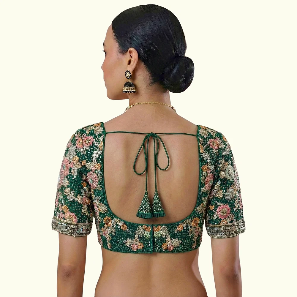 Green Color Sabyasachi Style Georgette Blouse — view 3
