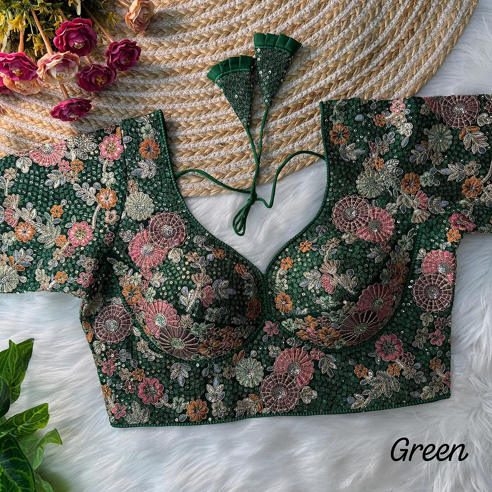 Green Color Sabyasachi Style Georgette Blouse — view 4