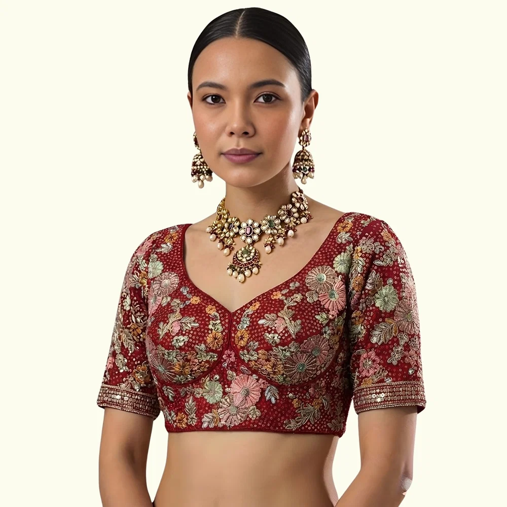 Maroon Color Sabyasachi Style Georgette Blouse — view 1