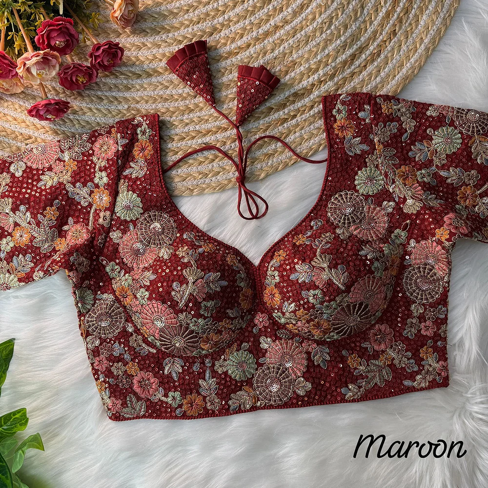 Maroon Color Sabyasachi Style Georgette Blouse — view 3