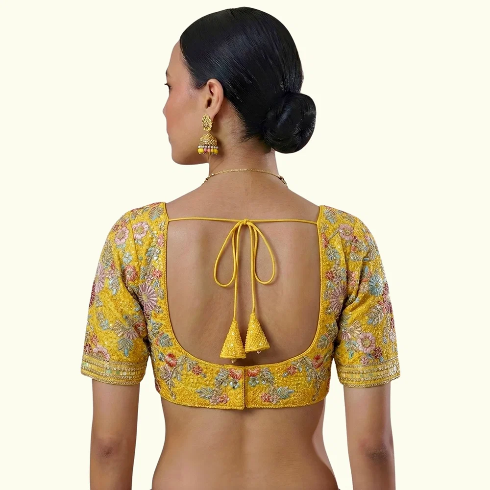 Yellow Color Sabyasachi Style Georgette Blouse — view 3