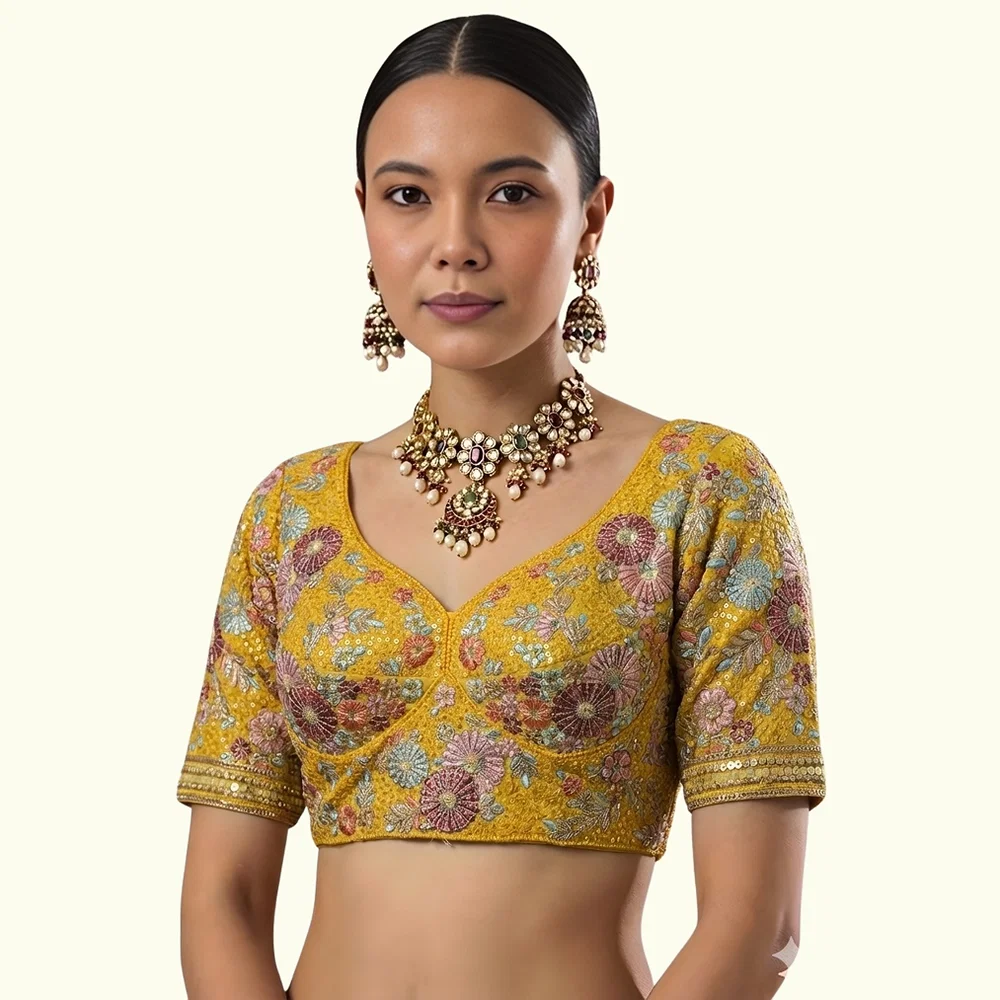 Yellow Color Sabyasachi Style Georgette Blouse — view 2