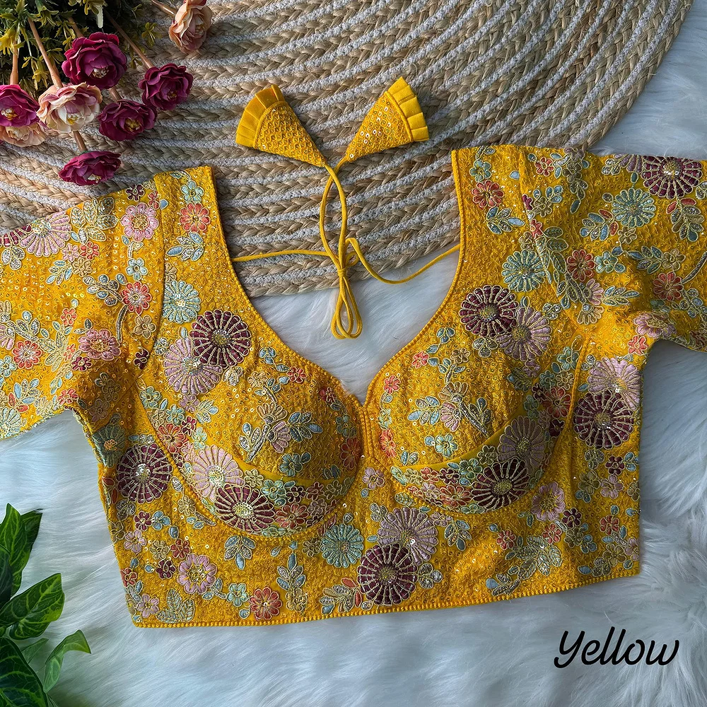 Yellow Color Sabyasachi Style Georgette Blouse — view 4
