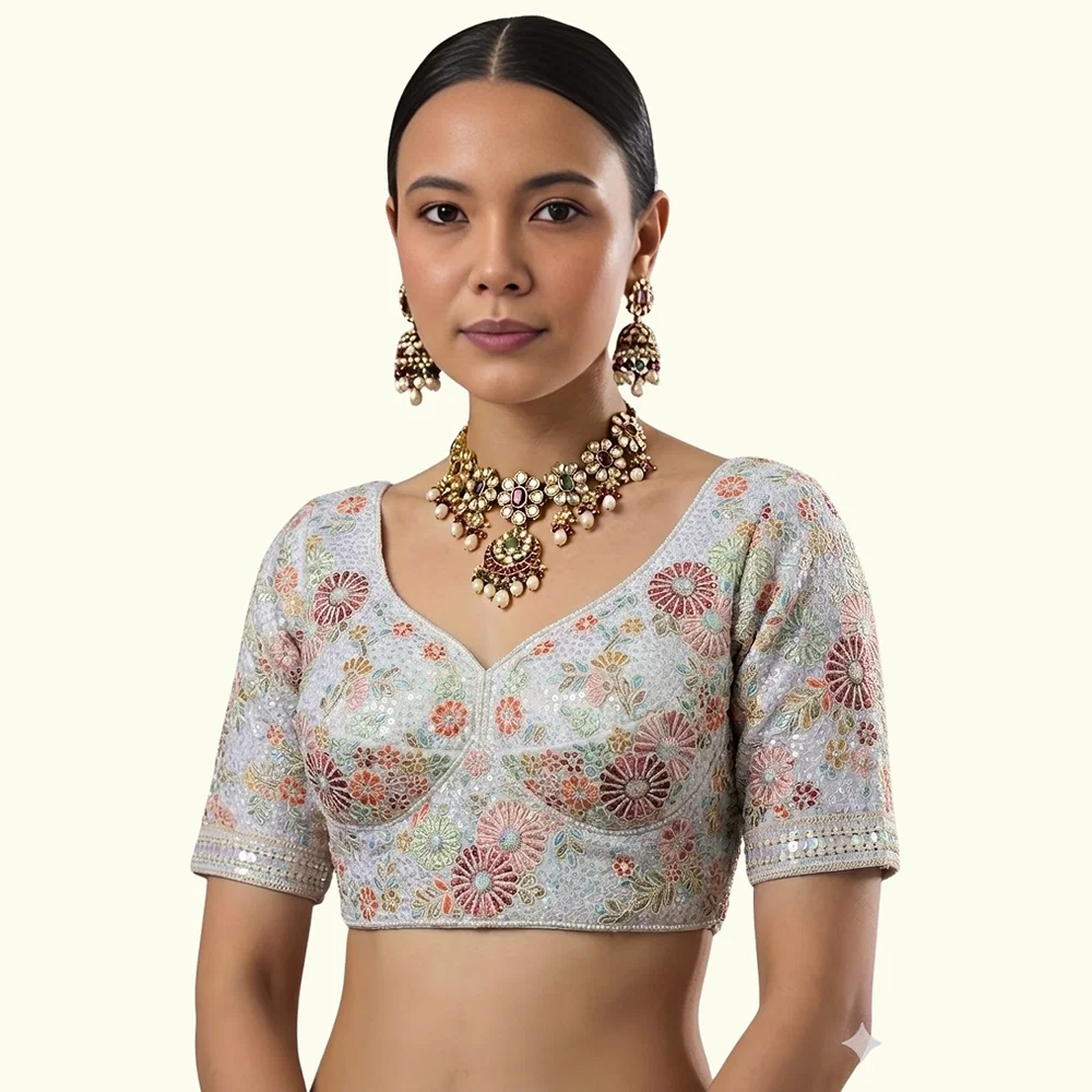White Color Sabyasachi Style Georgette Blouse — view 1