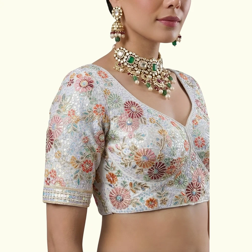 White Color Sabyasachi Style Georgette Blouse — view 2