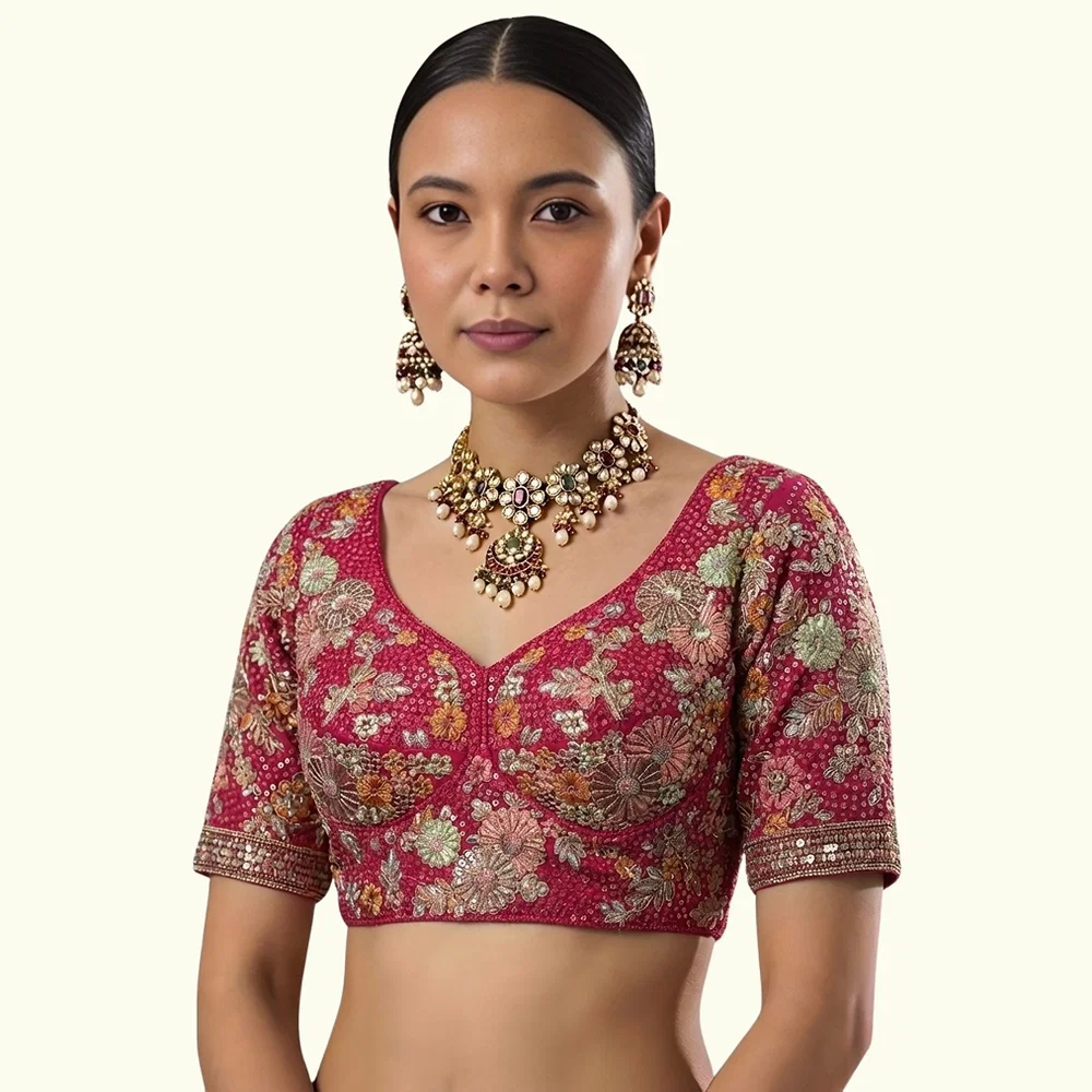 Rani Color Sabyasachi Style Georgette Blouse — view 1
