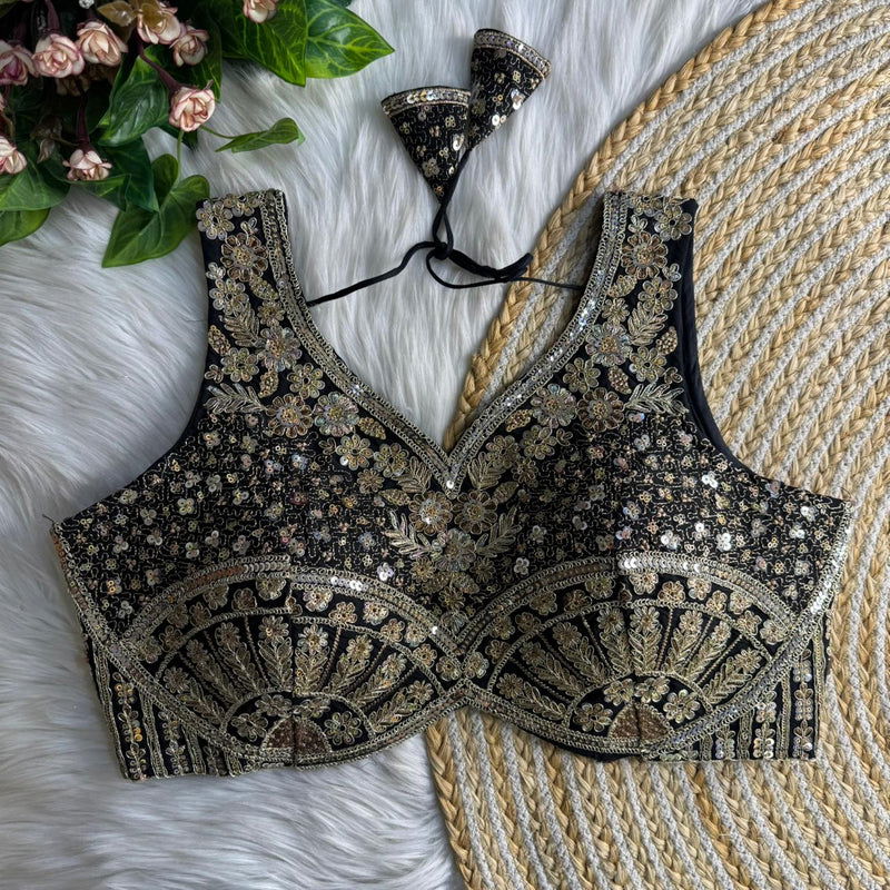 Black Zari & Sequins Work  Partywear Sleeveless  Blouse