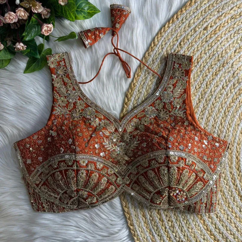 Copper Zari & Sequins Work  Partywear Sleeveless  Blouse