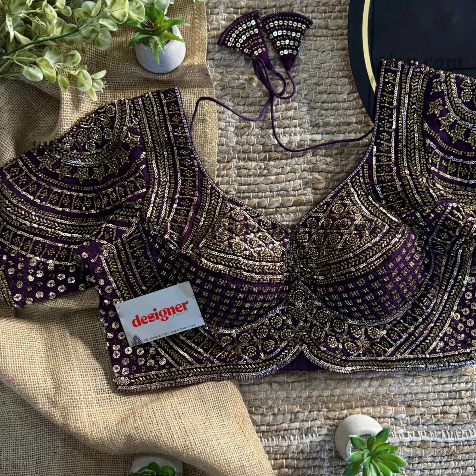 Wine Handwork Beads Partywear Sabyasachi Neck Blouse in Pure Fox Georgette