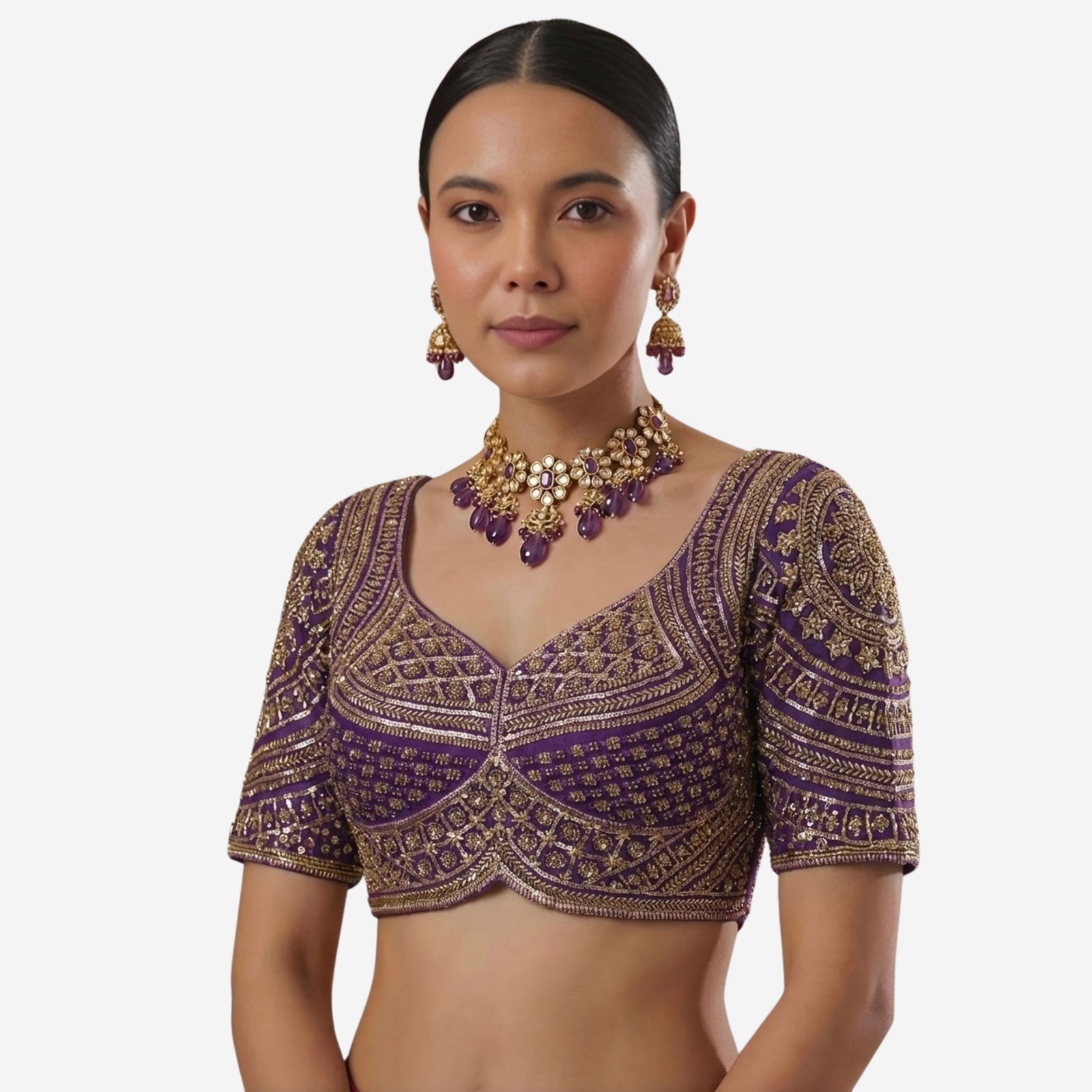 Purple Handwork Beads Partywear Sabyasachi Neck Blouse in Pure Fox Georgette