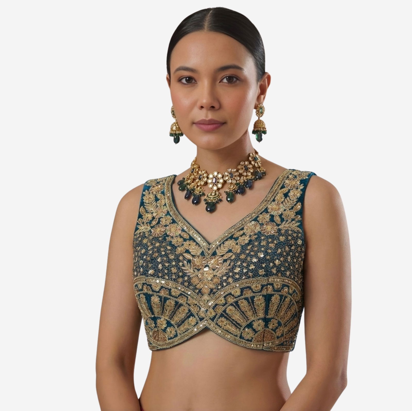 Morpeach Zari & Sequins Work  Partywear Sleeveless  Blouse