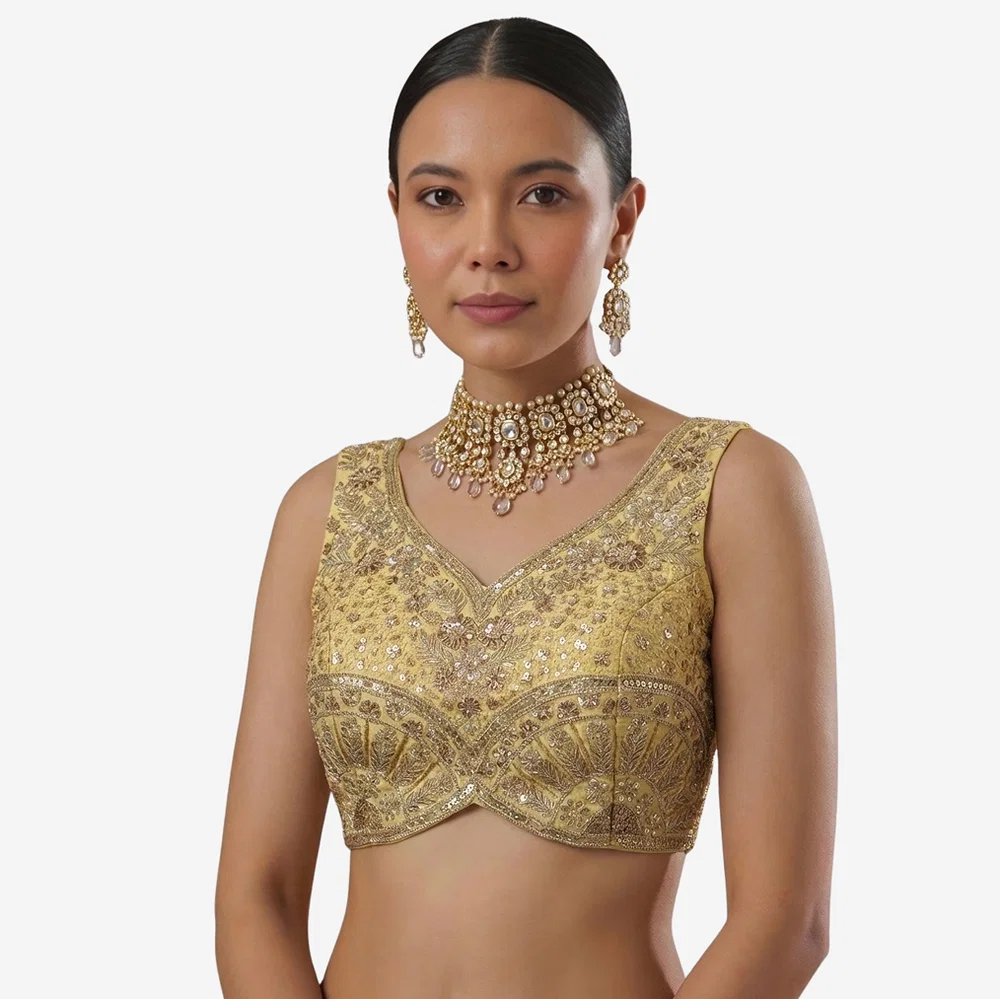 Gold Zari & Sequins Work  Partywear Sleeveless  Blouse — view 1