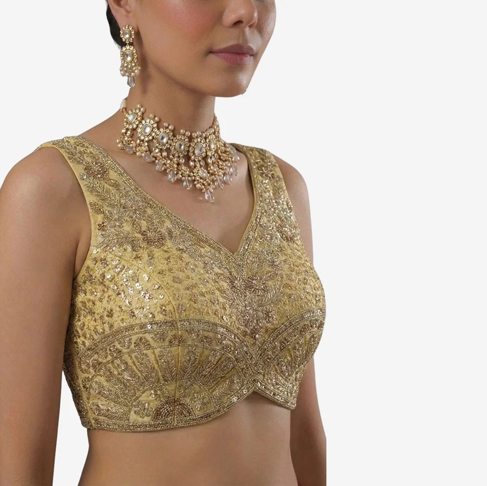 Gold Zari & Sequins Work  Partywear Sleeveless  Blouse — view 2