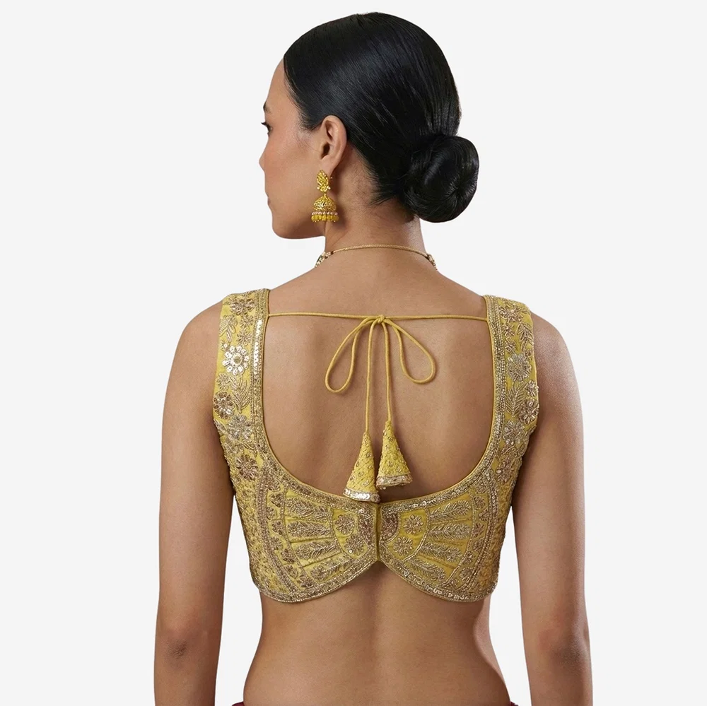 Gold Zari & Sequins Work  Partywear Sleeveless  Blouse — view 3