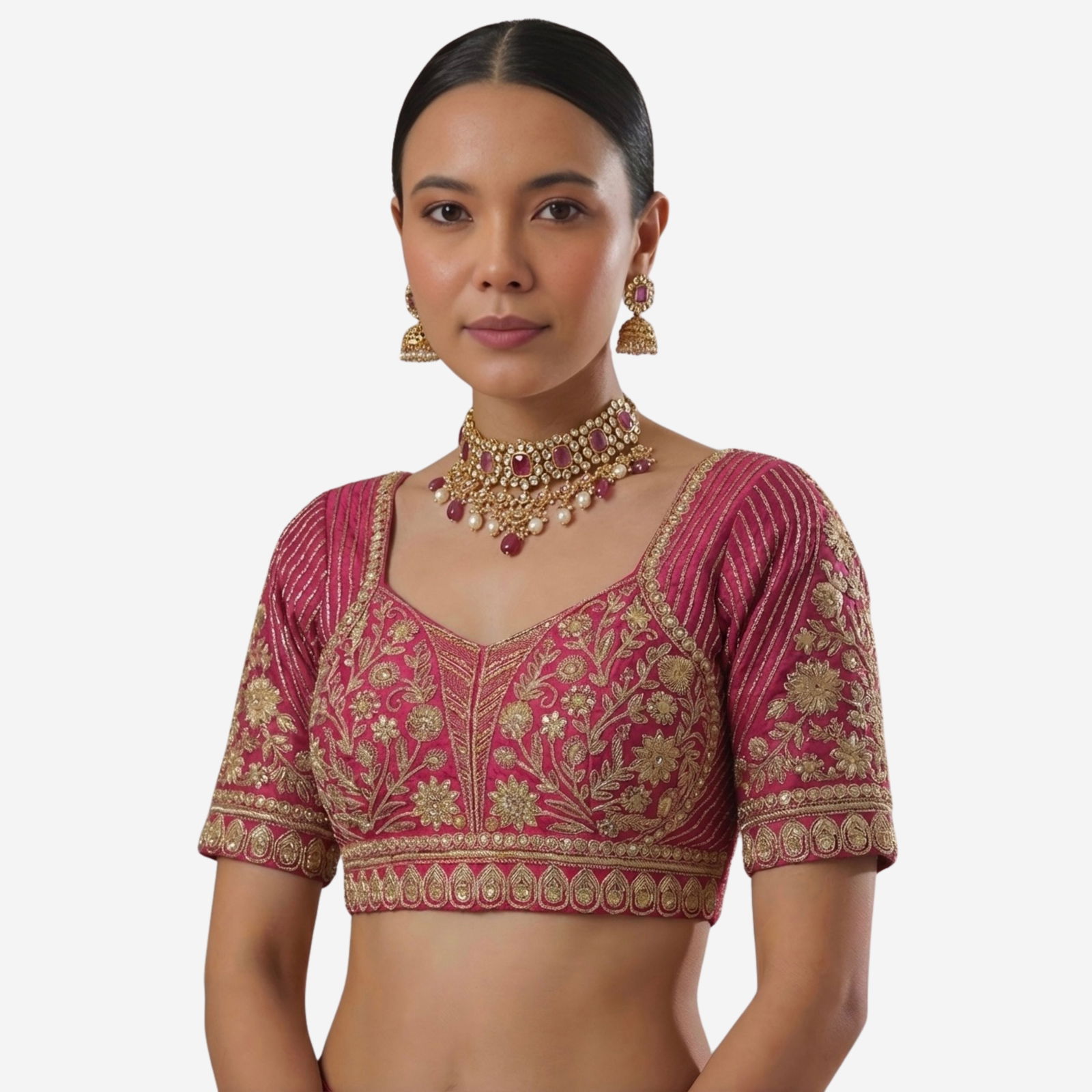 Rani Zari Work Partywear Half Sleeve Heavy Designer Blouse