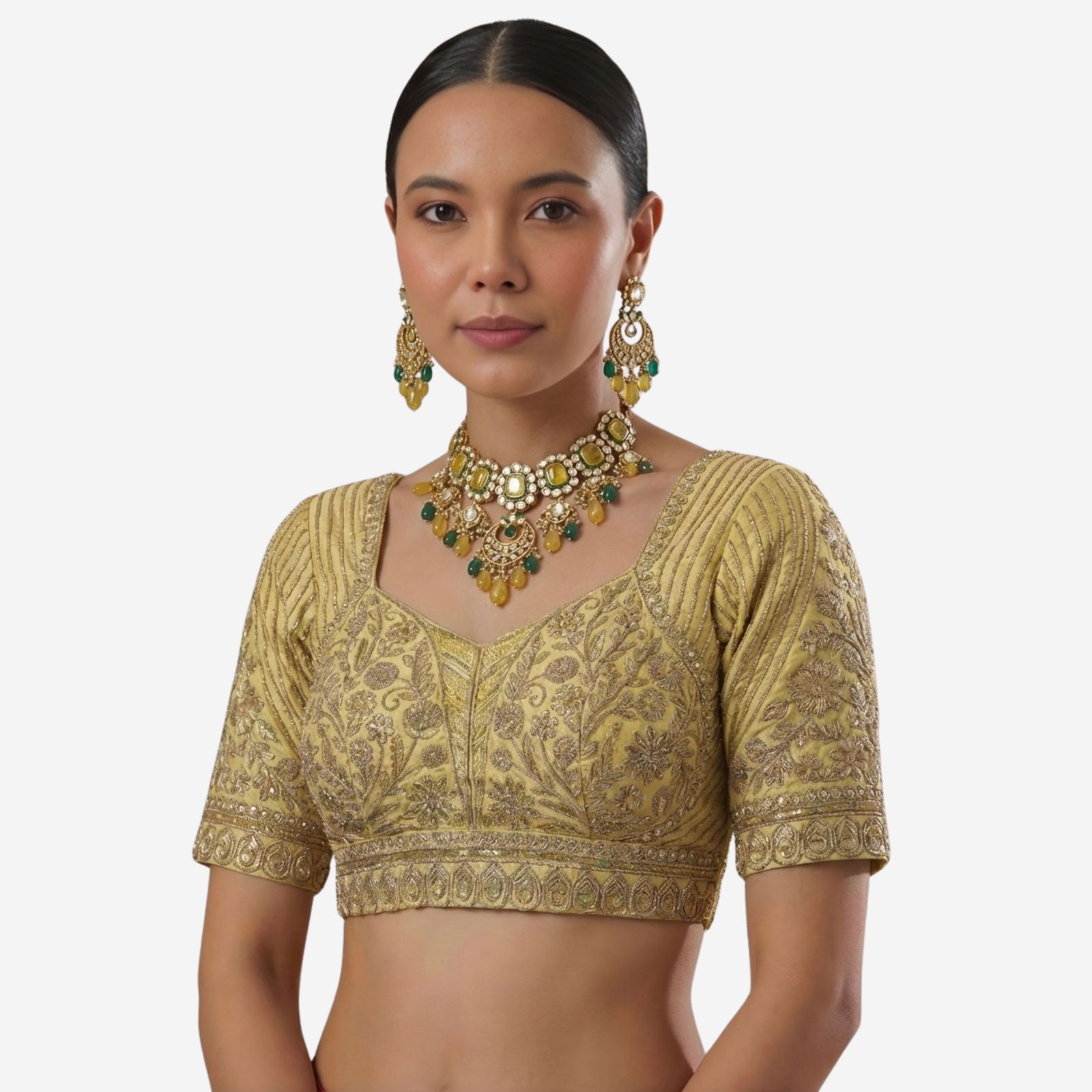 Gold Zari Work Partywear Half Sleeve Heavy Designer Blouse