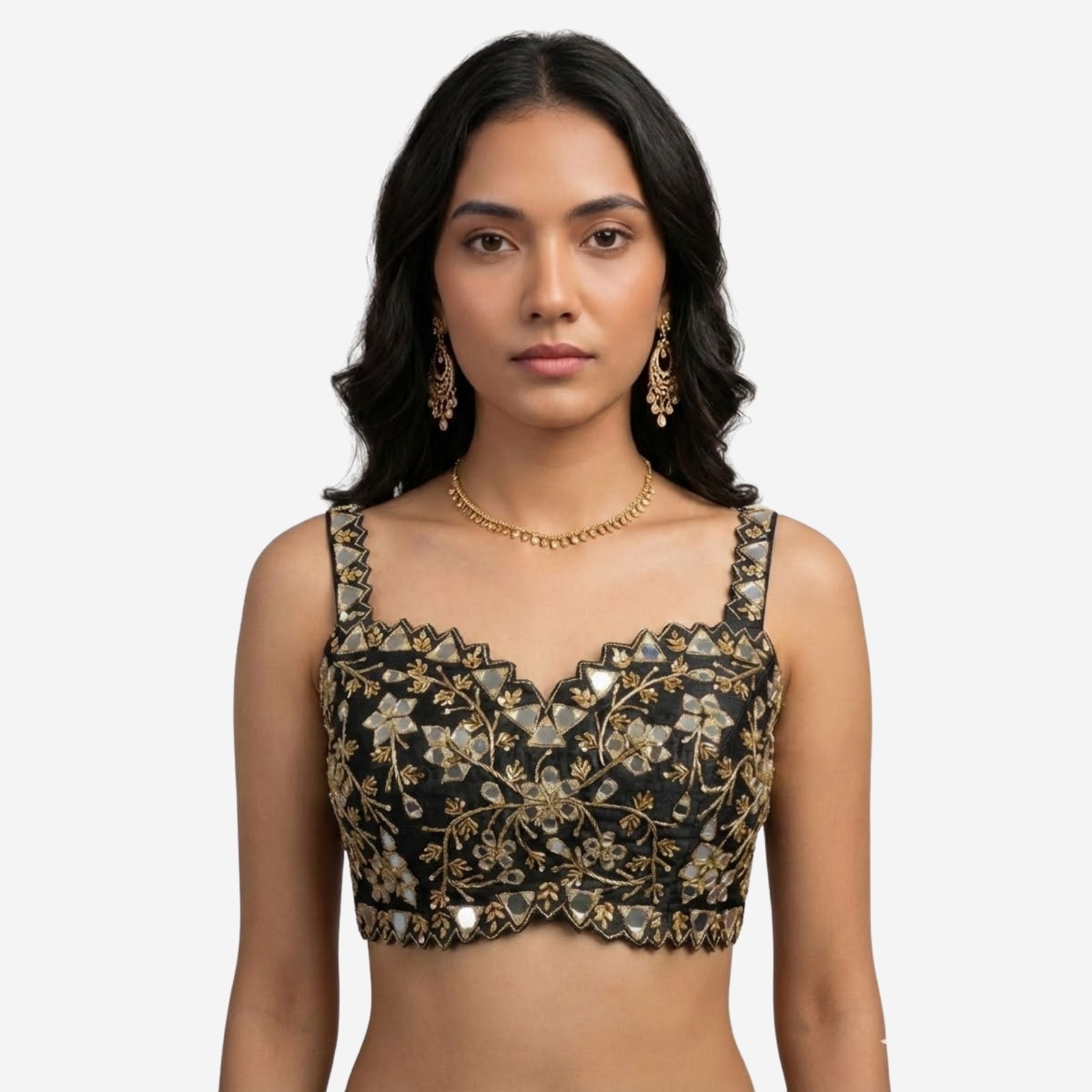 Black Zardosi And Mirror Handwork Premium Silk Partywear Blouse