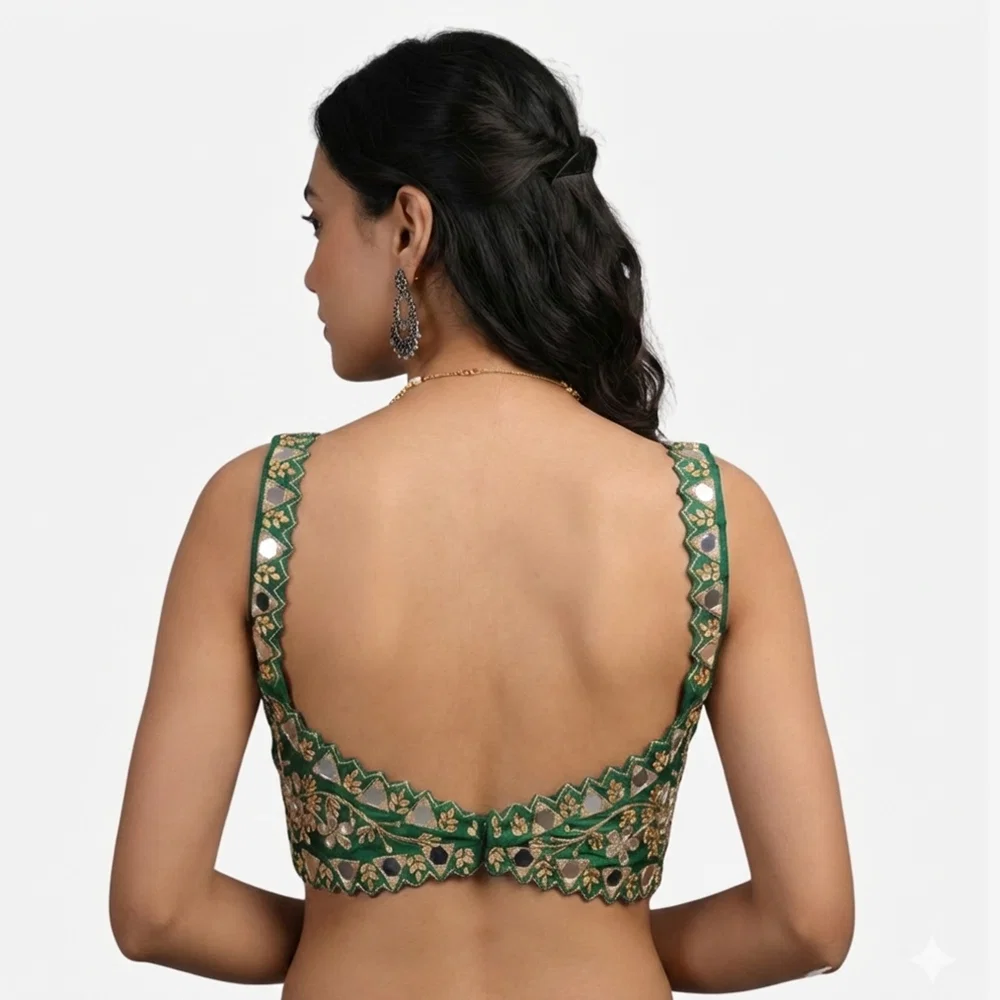 Green Zardosi And Mirror Handwork Premium Silk Partywear Blouse — view 3