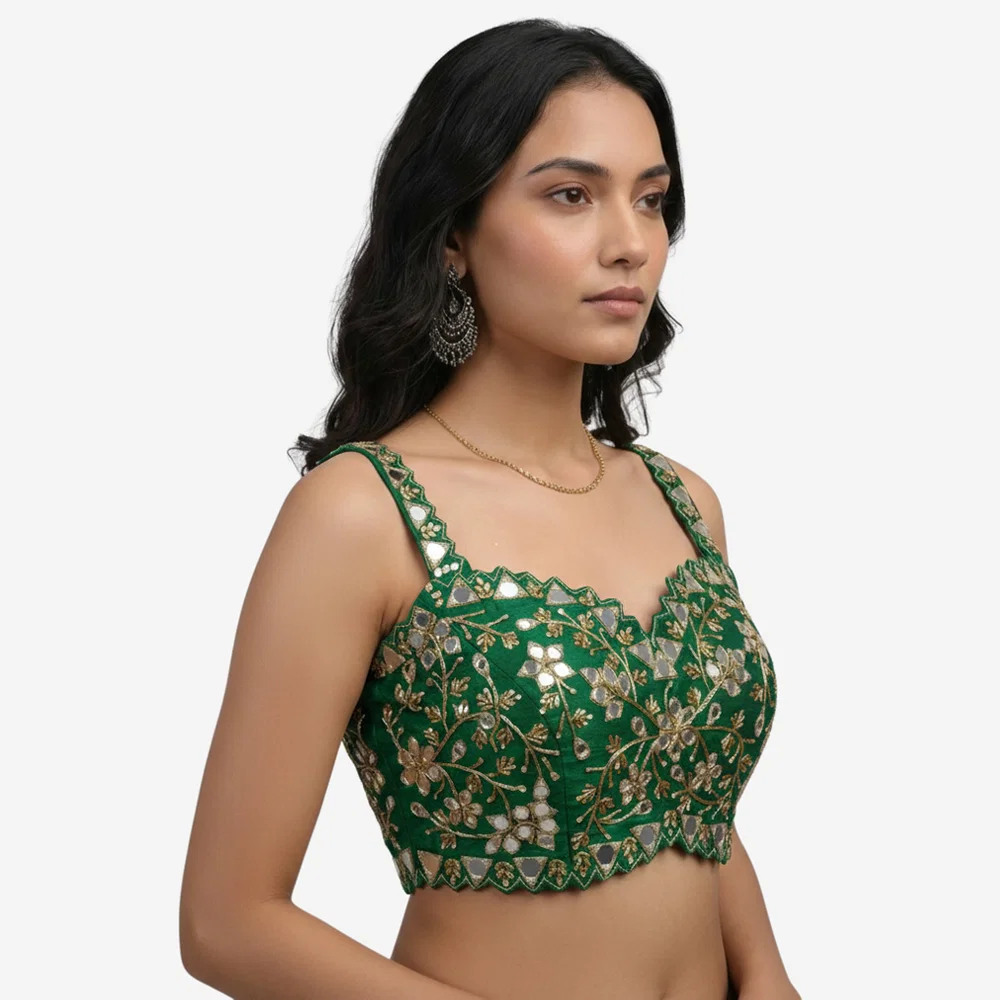Green Zardosi And Mirror Handwork Premium Silk Partywear Blouse — view 4