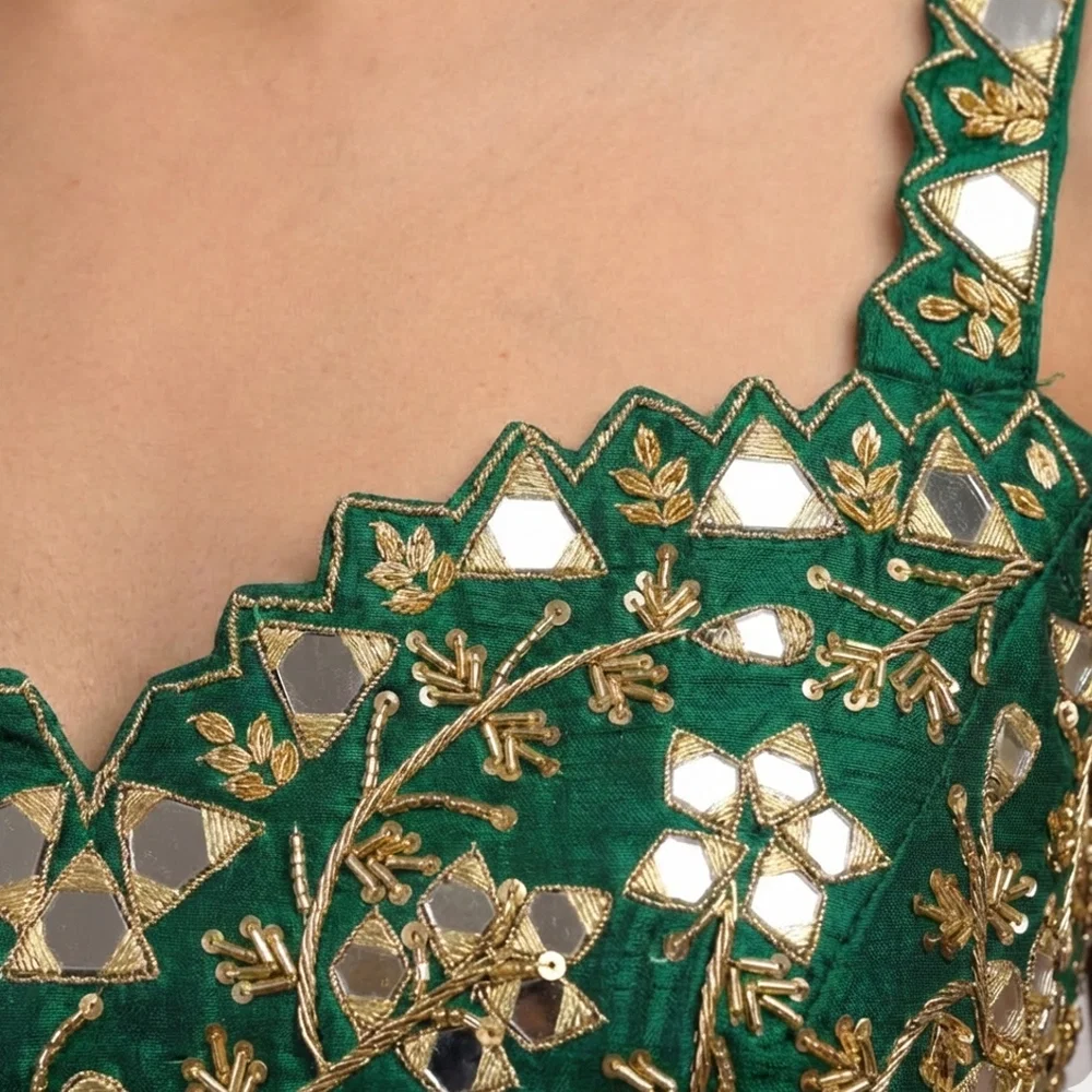 Green Zardosi And Mirror Handwork Premium Silk Partywear Blouse — view 2