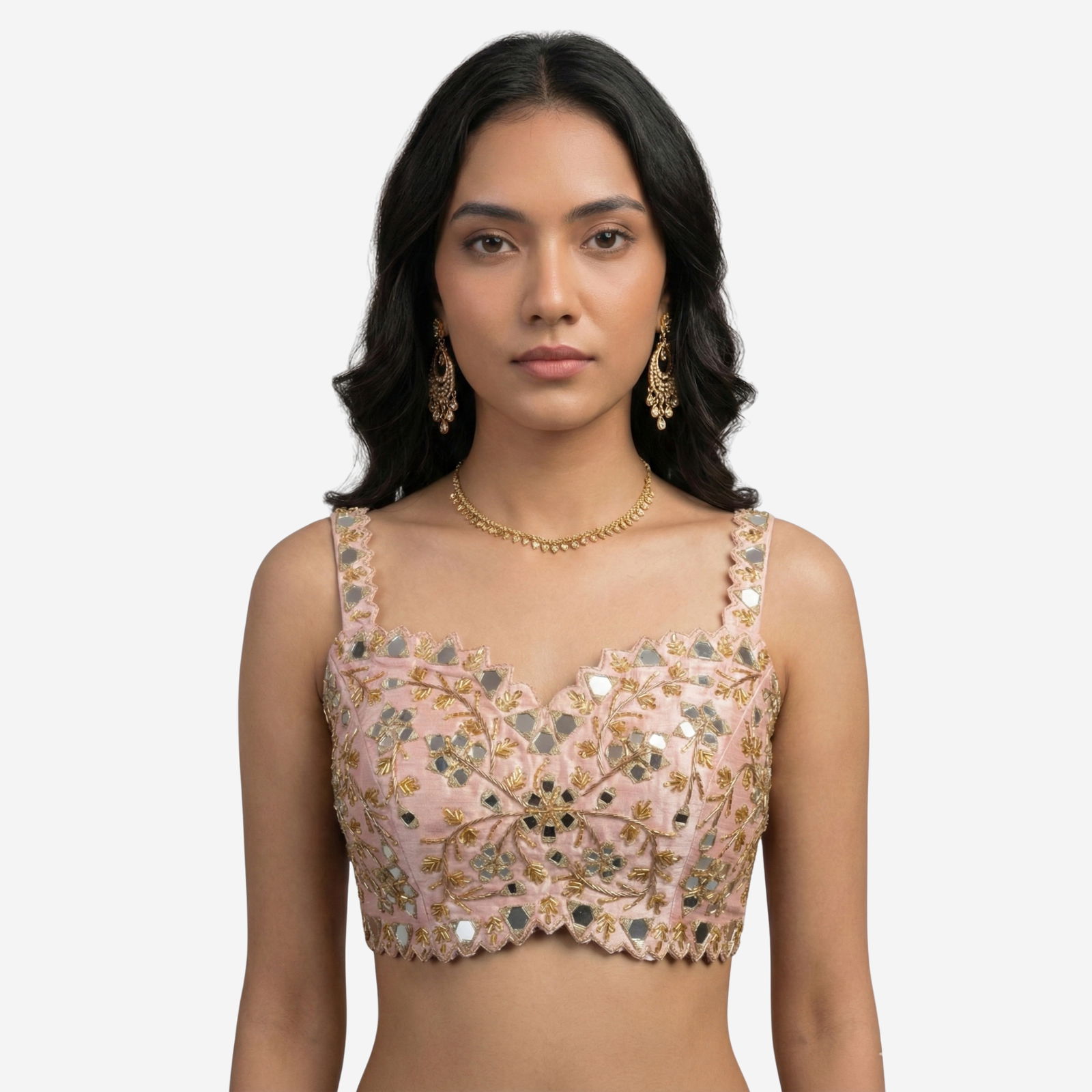 Pink Zardosi And Mirror Handwork Premium Silk Partywear Blouse