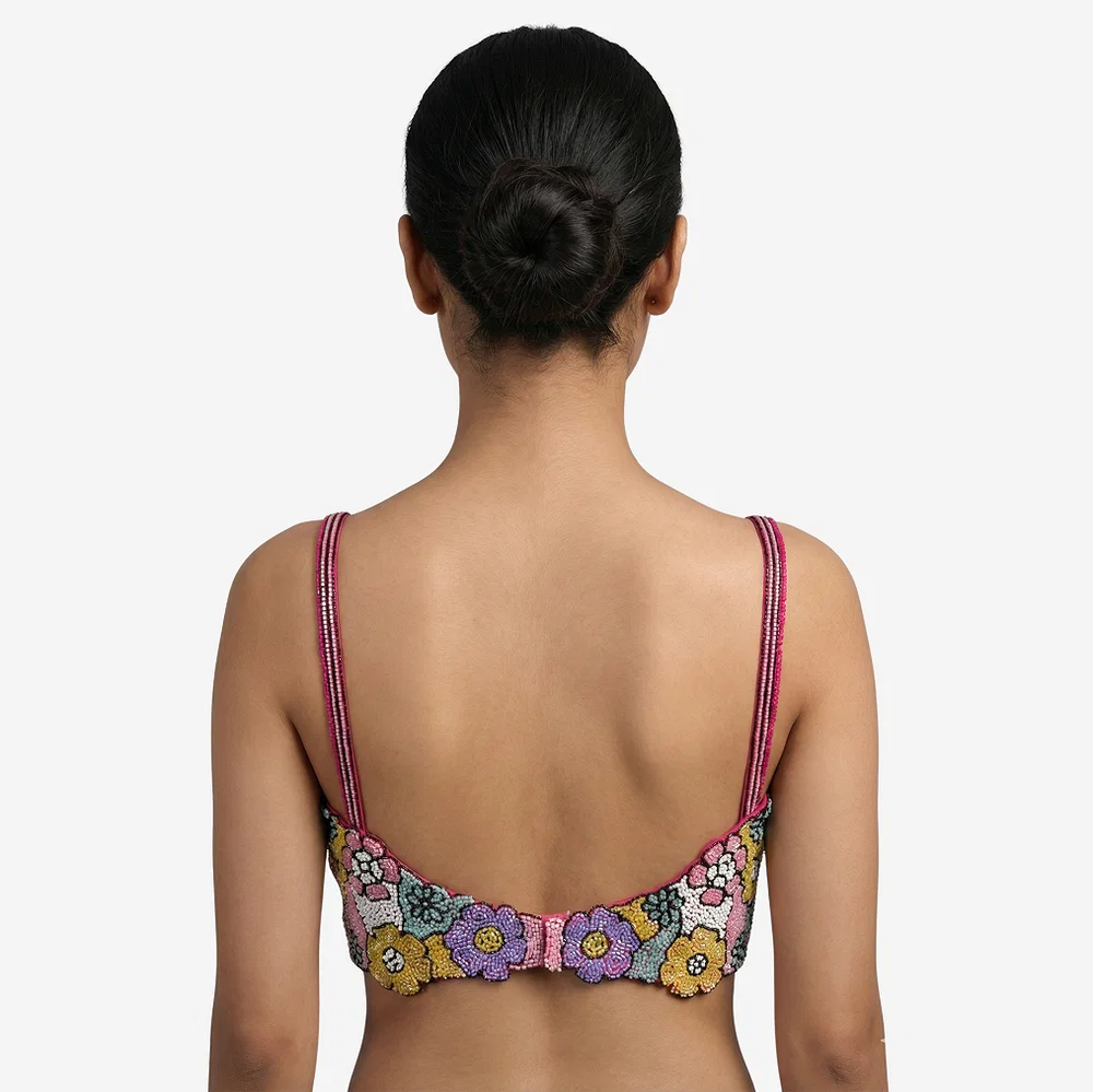 Multicolor Handwork Silk Blouse: Heavy Beaded Bridal Crop Top — view 4