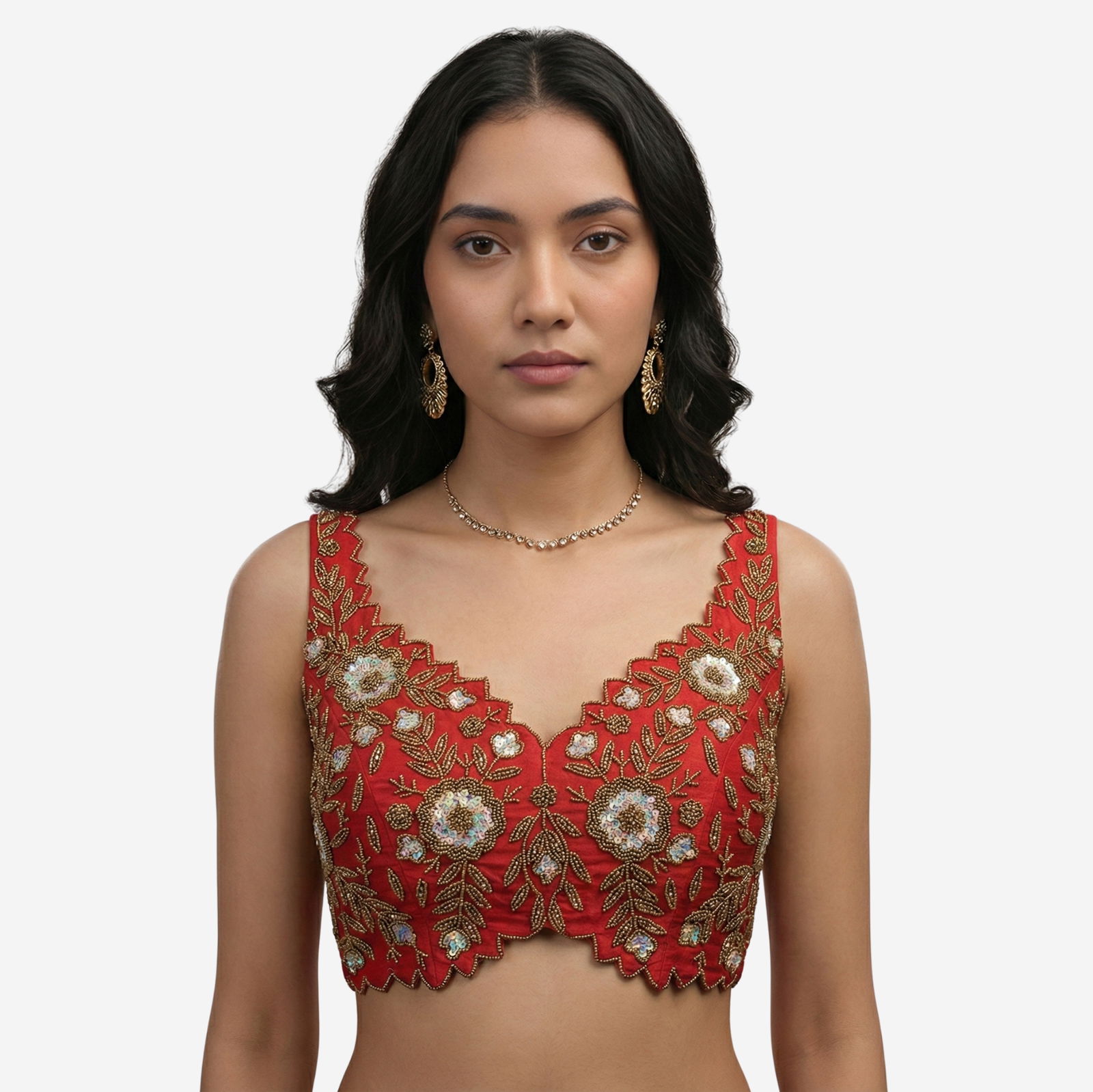 Zardosi Handwork Red Raw Silk Partywear Blouse