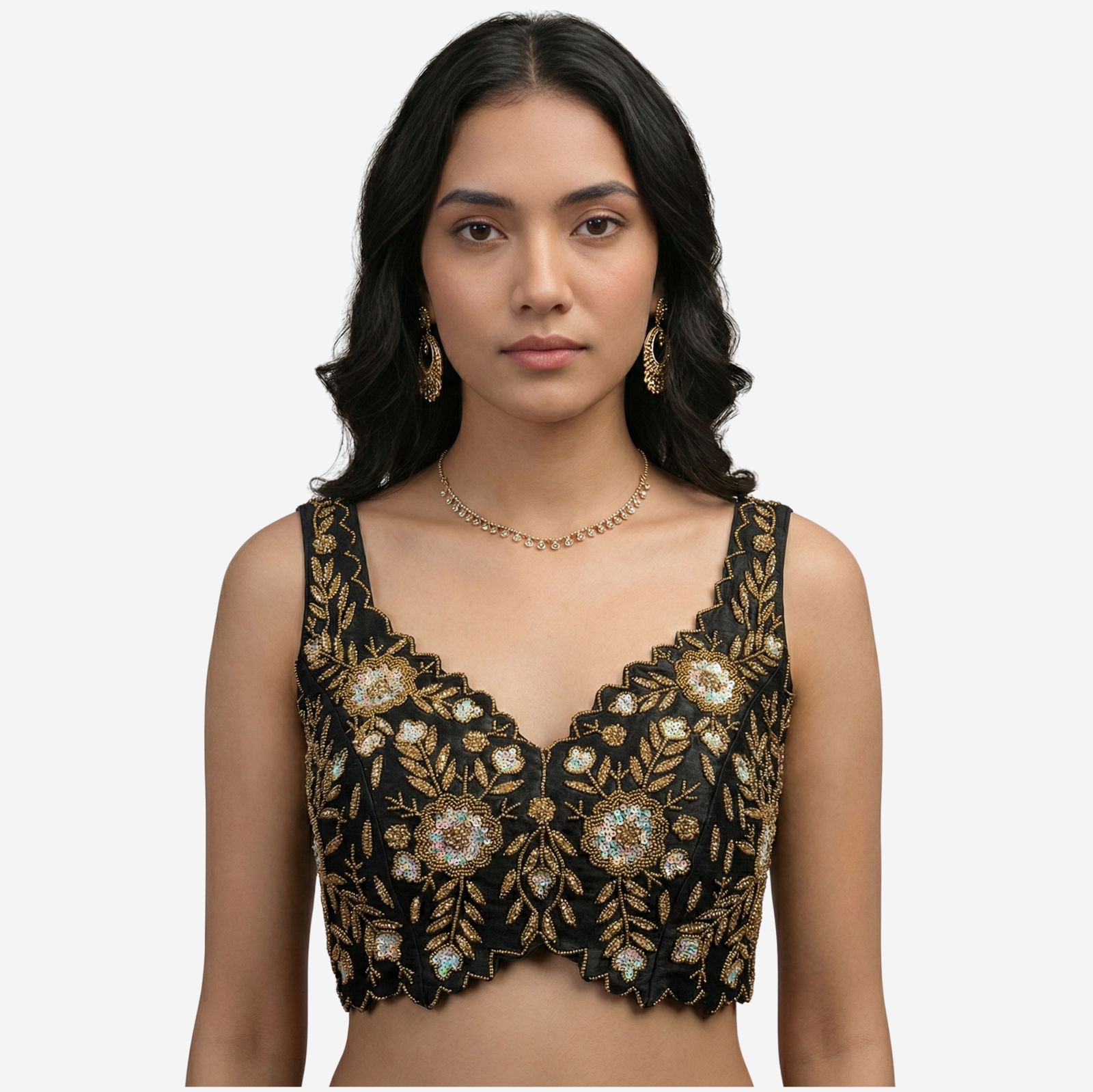 Zardosi Handwork Black Raw Silk Partywear Blouse