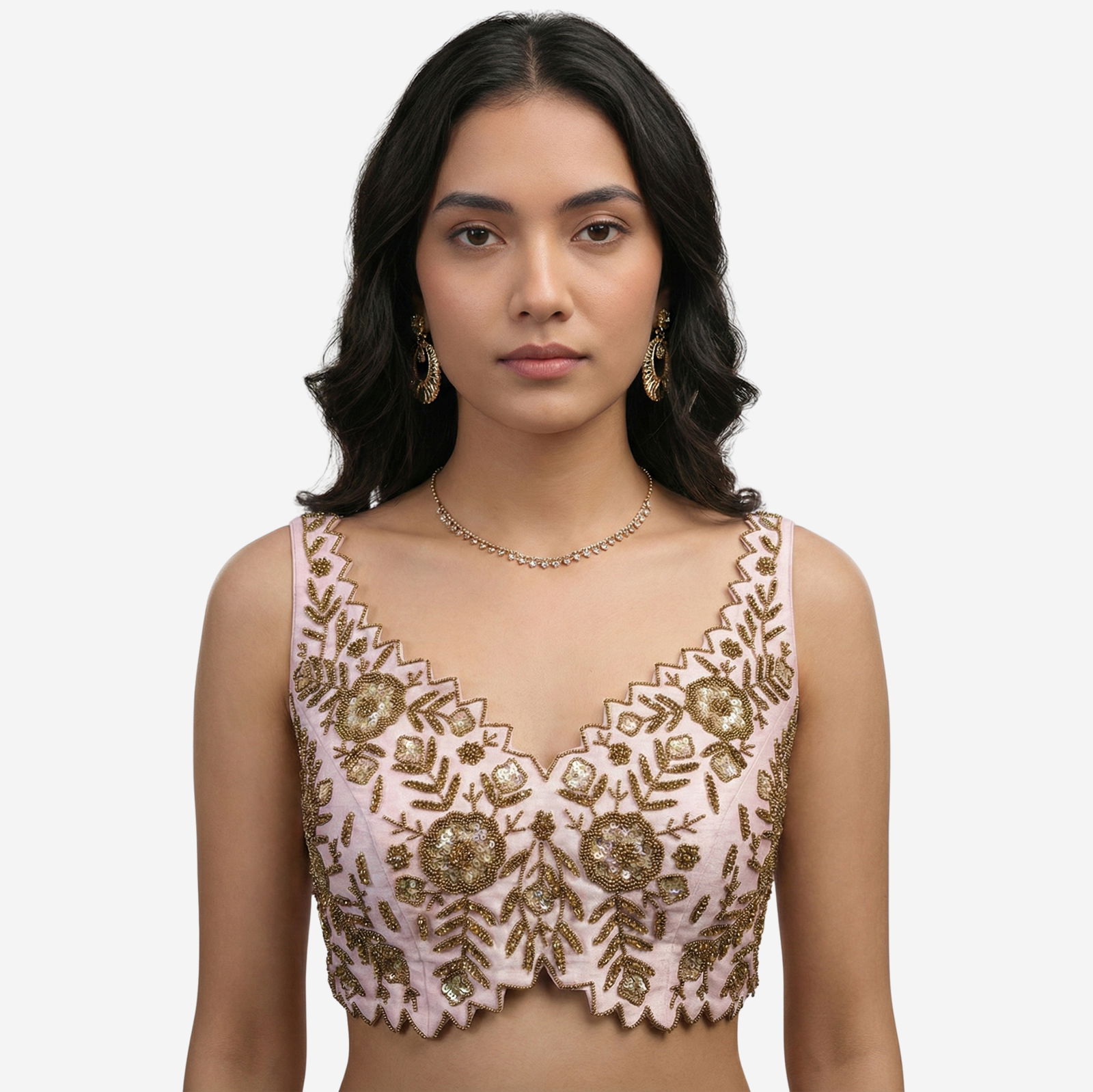 Zardosi Handwork Baby Pink Raw Silk Partywear Blouse