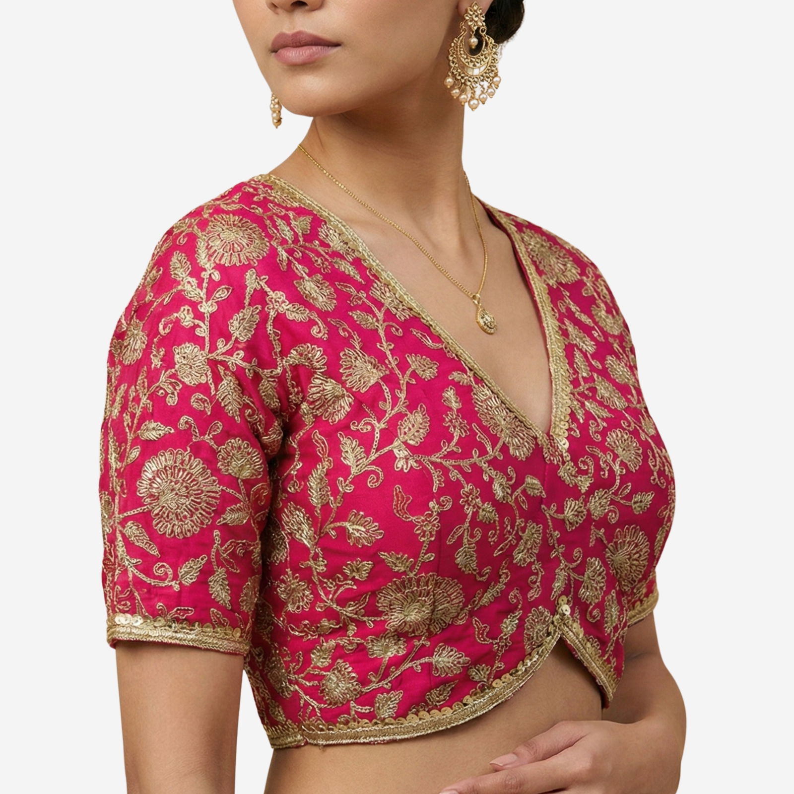 Rani Color Thread Work Deep Neck Embroidered Blouse