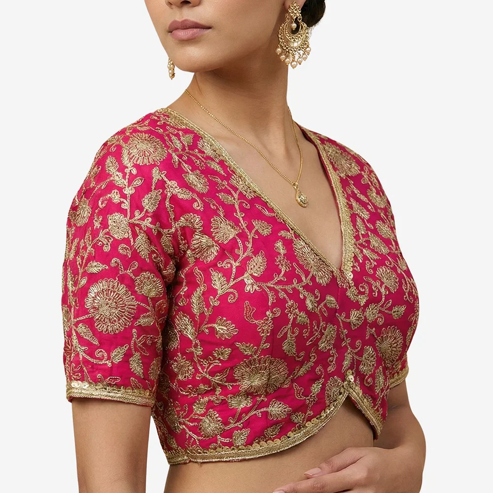 Rani Color Thread Work Deep Neck Embroidered Blouse — view 1
