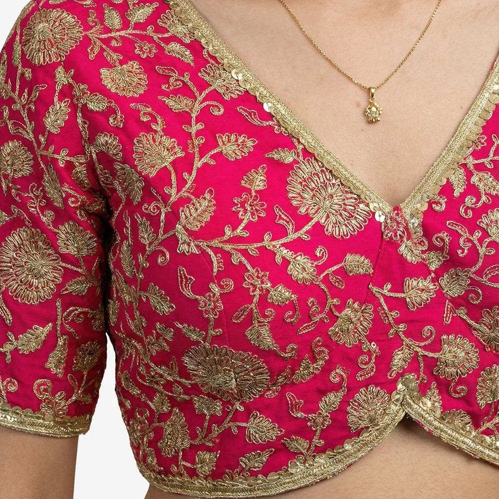 Rani Color Thread Work Deep Neck Embroidered Blouse — view 2