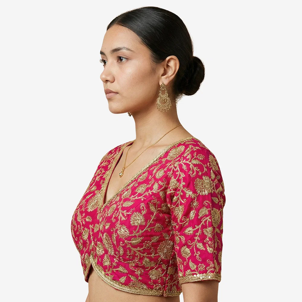 Rani Color Thread Work Deep Neck Embroidered Blouse — view 3