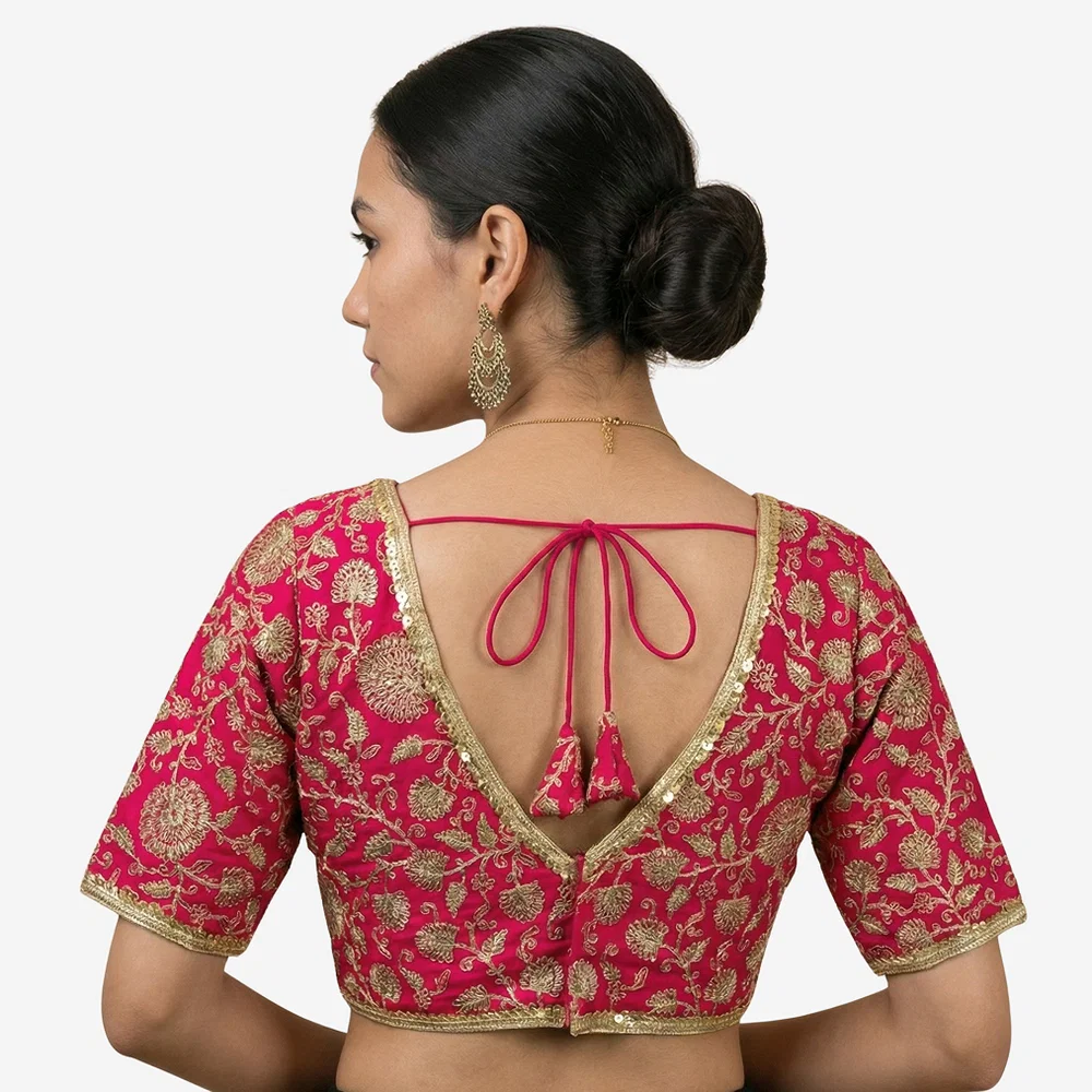 Rani Color Thread Work Deep Neck Embroidered Blouse — view 4