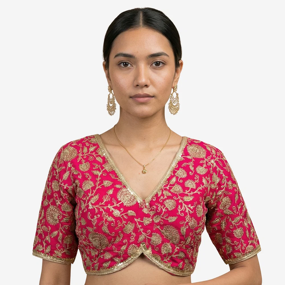 Rani Color Thread Work Deep Neck Embroidered Blouse — view 5
