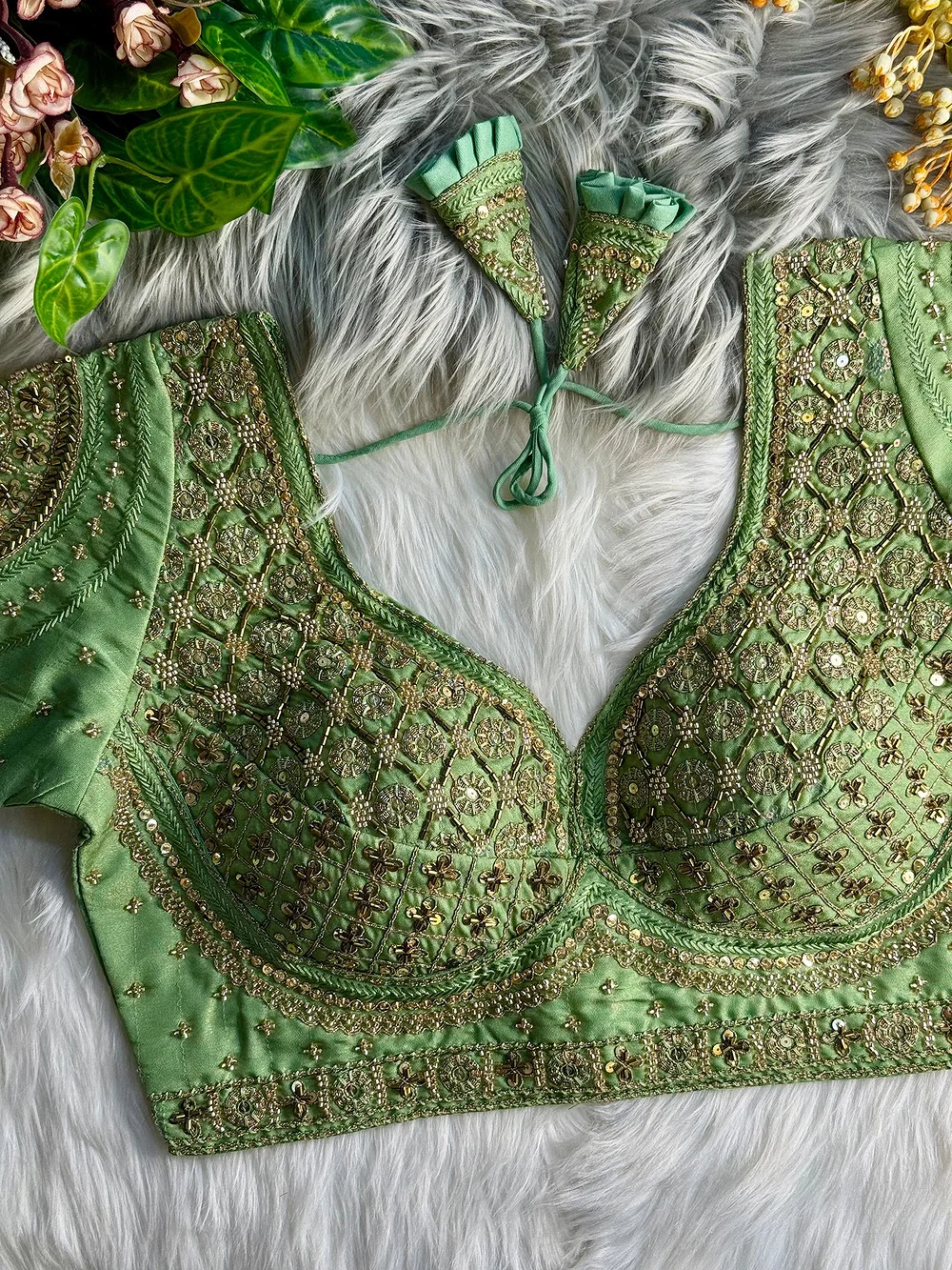 Sea Green Heavy Stars & Beads Bridal Partywear Blouse — view 2