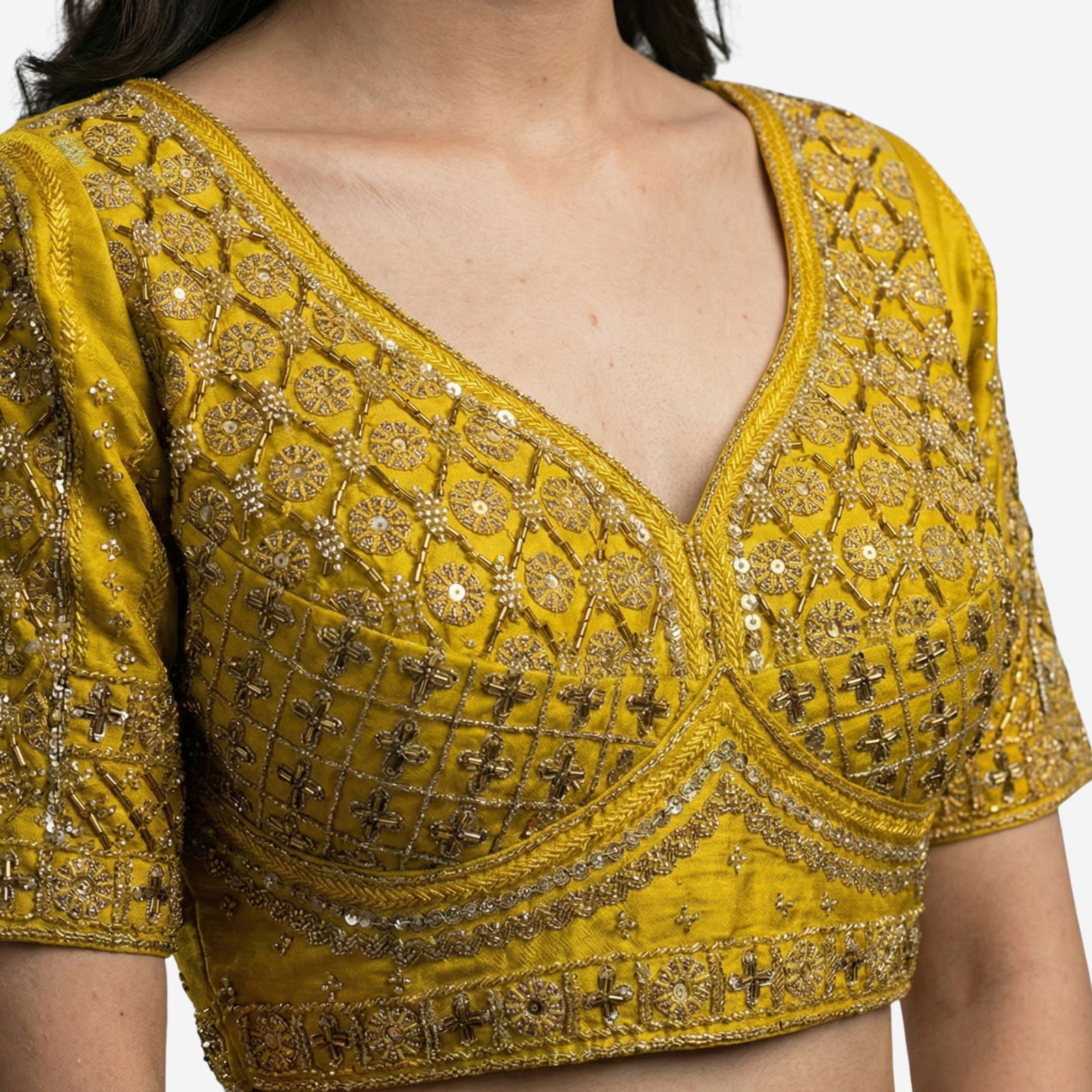 Mustard Heavy Stars & Beads Bridal Partywear Blouse