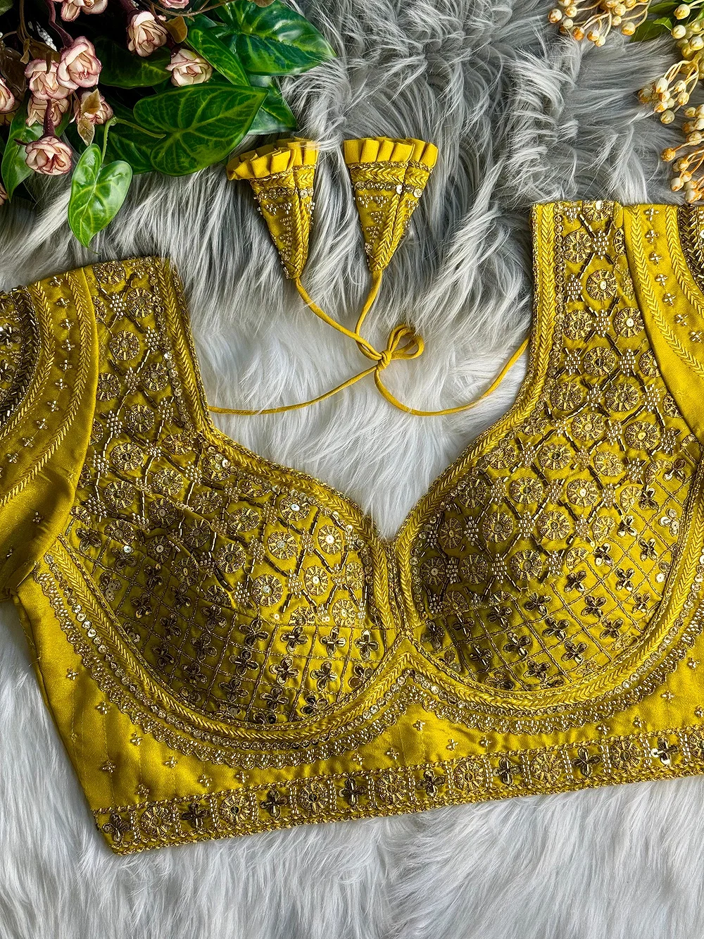 Mustard Heavy Stars & Beads Bridal Partywear Blouse — view 2
