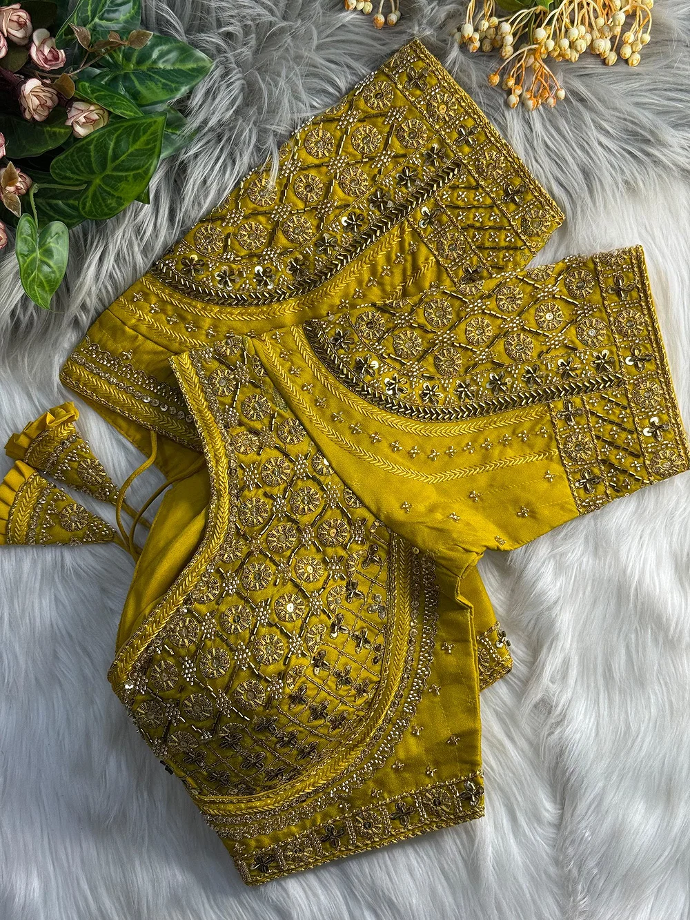 Mustard Heavy Stars & Beads Bridal Partywear Blouse — view 3
