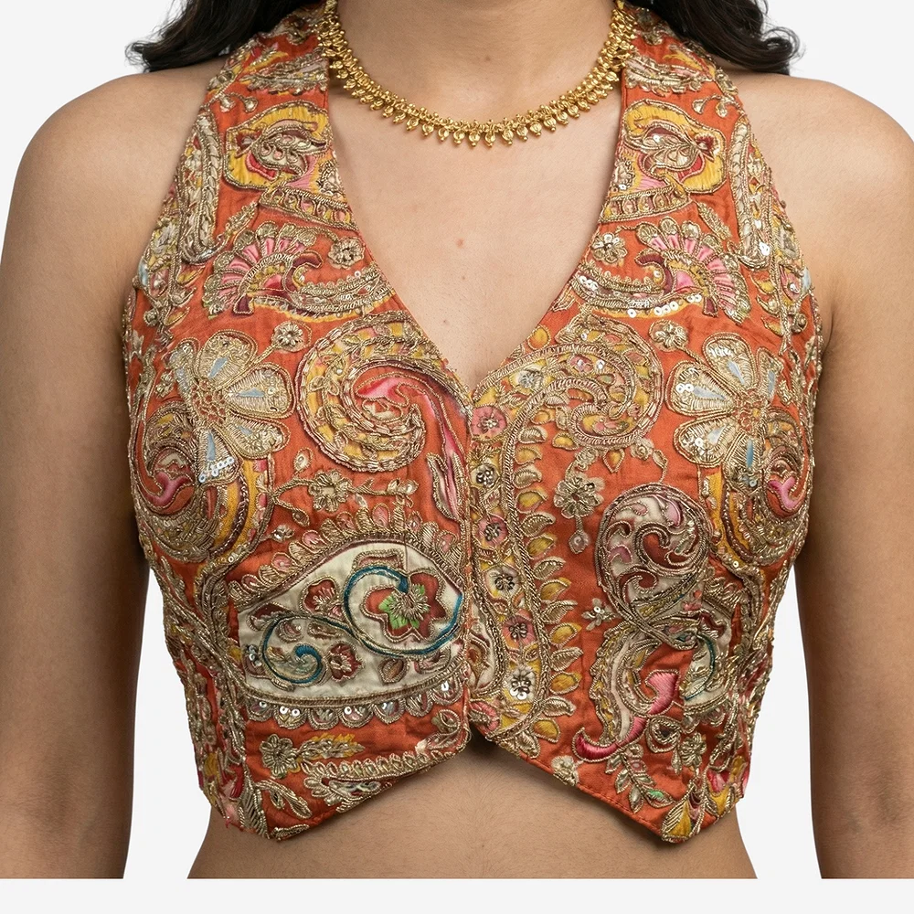 Rust Position Print Halter Neck Readymade Blouse — view 6