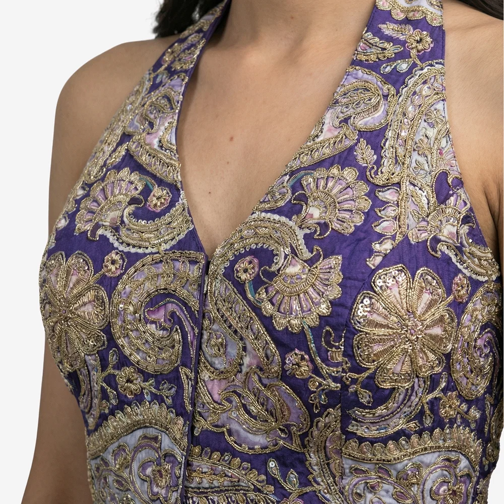 Purple Position Print Halter Neck Readymade Blouse — view 5