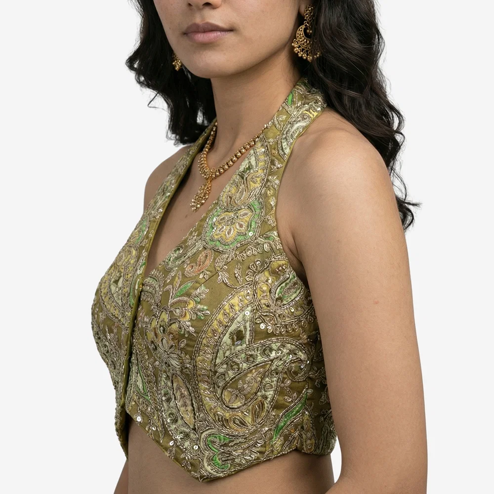 Mehndi Position Print Halter Neck Readymade Blouse — view 1