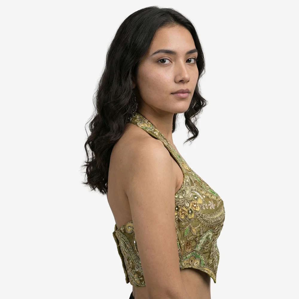 Mehndi Position Print Halter Neck Readymade Blouse — view 2