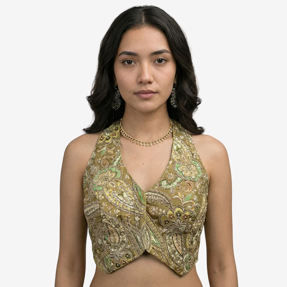 Mehndi Position Print Halter Neck Readymade Blouse — view 5