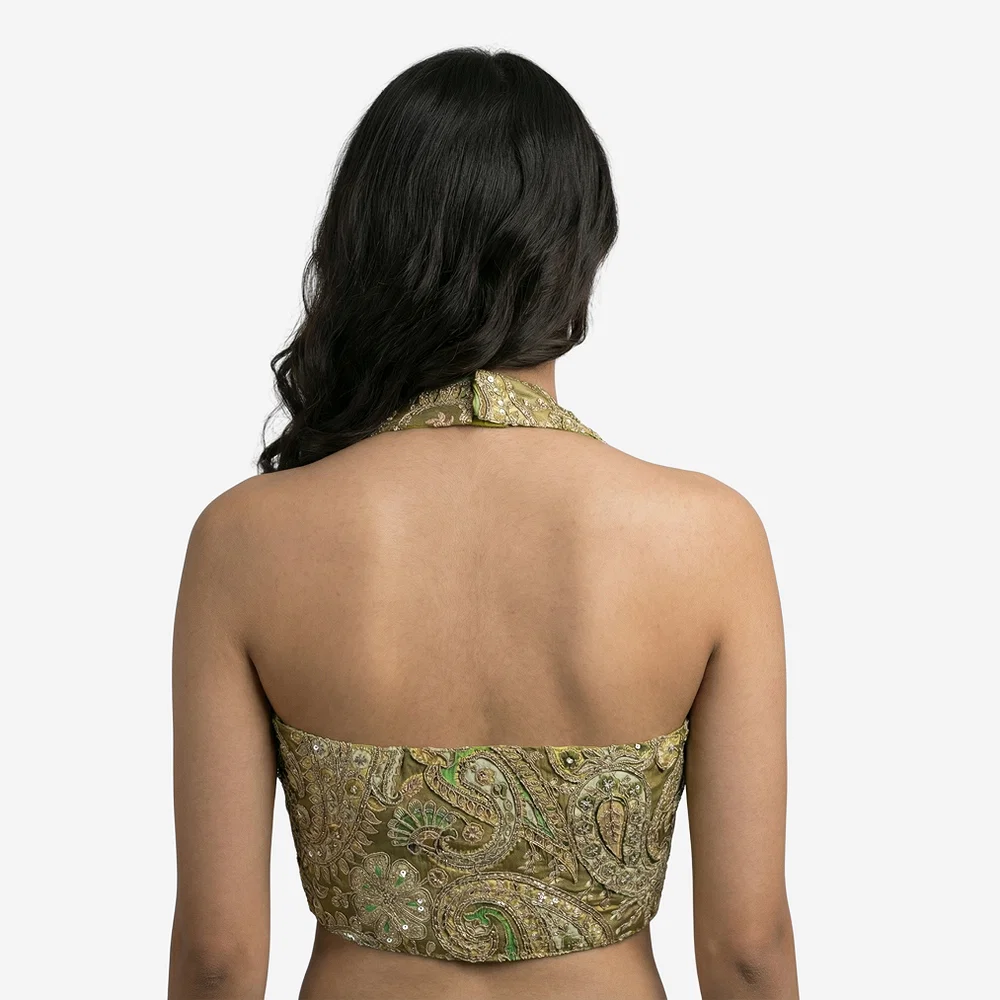 Mehndi Position Print Halter Neck Readymade Blouse — view 3