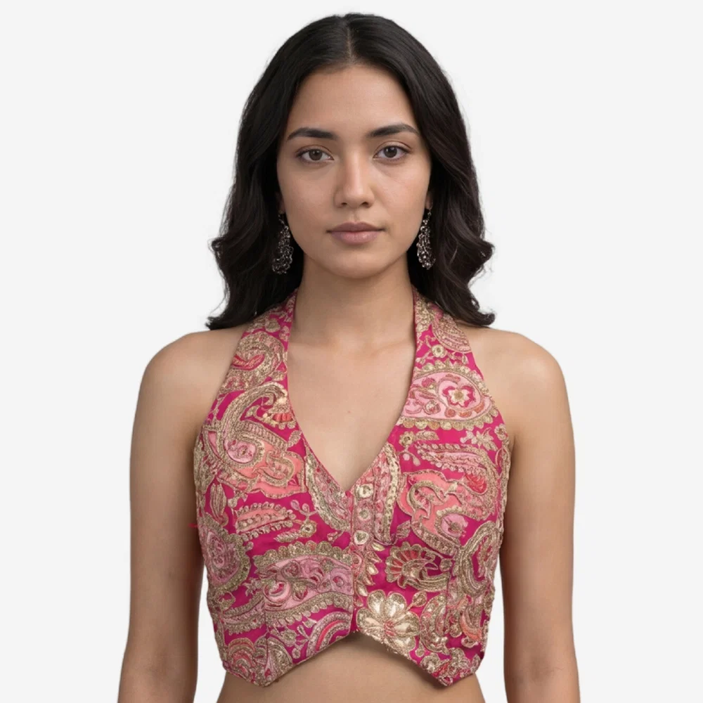 Rani Position Print Halter Neck Readymade Blouse — view 2