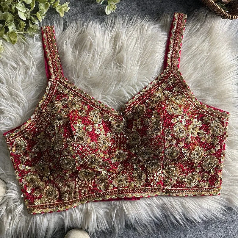 Rani Luxury Embroidered Sequin Beads Designer Spaghetti Blouse — view 1