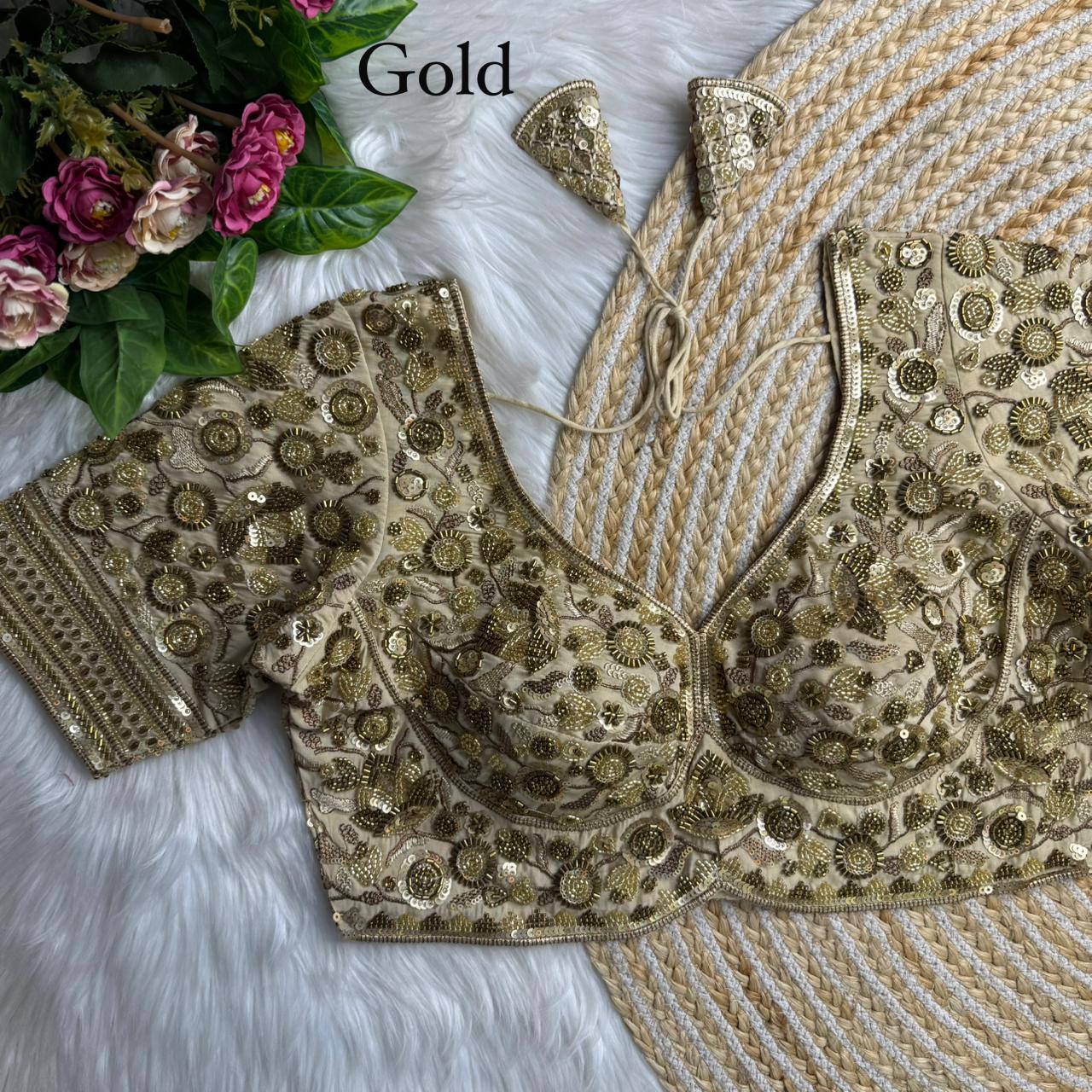 Gold Royal Sabyasachi Inspired Heavy Beads Handwork Bridal Blouse